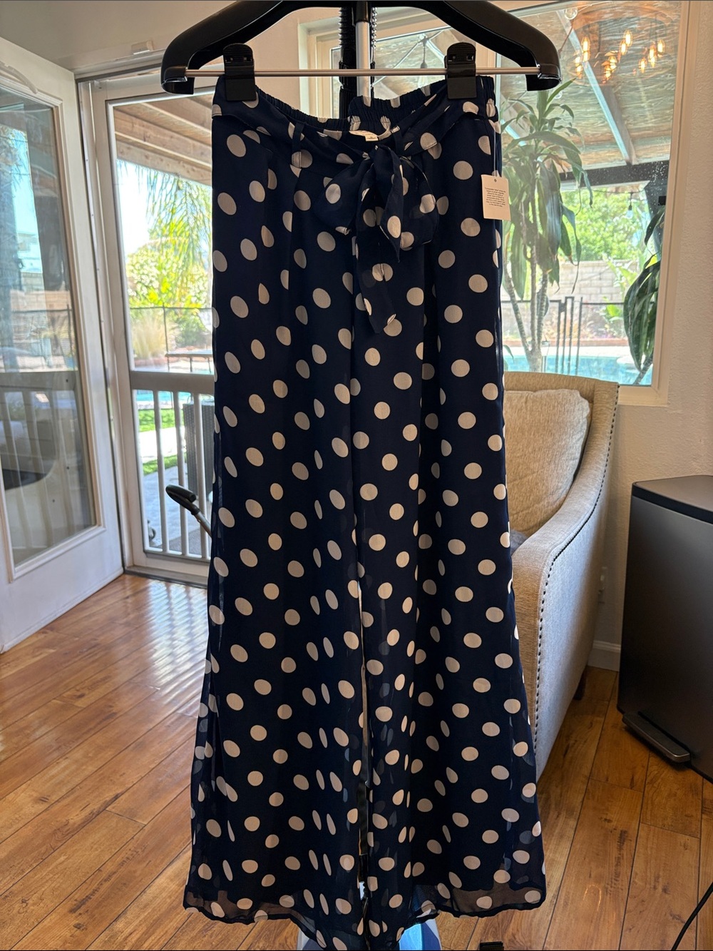 Wide Leg Polka Dot Pants - Navy & White